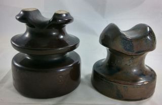 Brown Insulators Ceramic Porcelain Vintage Telegraph Electric Power Line