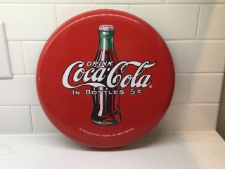 Drink Coca - Cola In Bottles - 5 Cents Vintage 12” Round Button Metal Coke Sign
