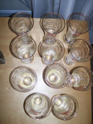 Vintage CARLSBERG Beer Barware Drinking Gold Rim Glasses Set of 11 2