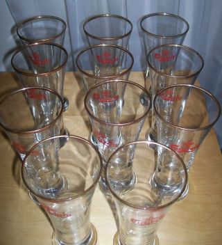Vintage CARLSBERG Beer Barware Drinking Gold Rim Glasses Set of 11 3