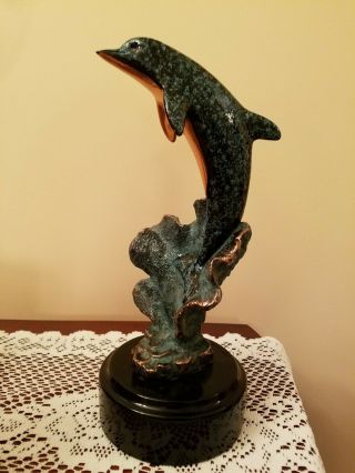 Green And Gold Donjo Dolphin Sculpture Dolphins 2000 Edition Figurine Statue