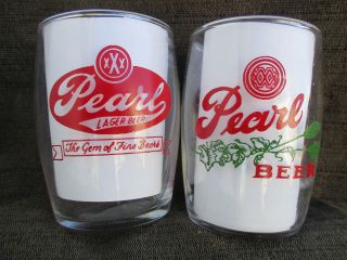 Old Vintage Pearl Beer Barrel Glass 2 Different San Antonio,  Texas Tx