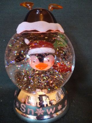 Hallmark Gift Bag 8 " Tall Upside Down Penguin Snow Globe Motorized Glitter