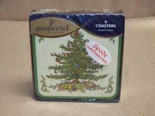 Set Of 6 Pimpernel Spode Christmas Tree 4 X 4 Cork Back Coasters In Package