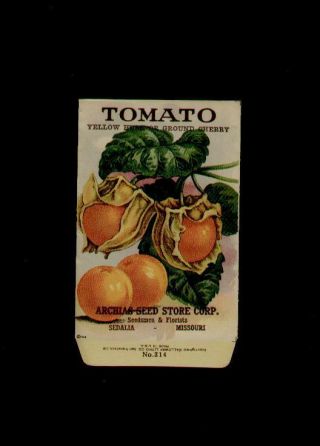 1918 Tomato Cherry Litho Seed Packet - Archias Seed Store,  Sedalia,  Missouri
