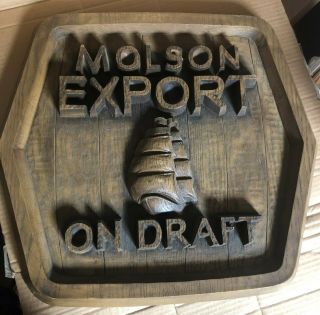 2 Molson Faux Wood Bar Signs Canadian/export On Draft (mancave Rarity)