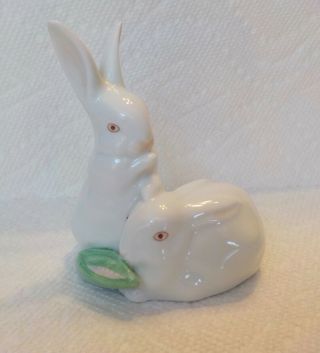 Vintage Herend Porcelain Bunny Rabbits & Corn Figurine Hungary 5326