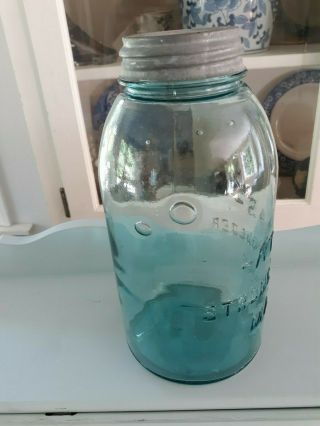Vintage Aqua Atlas Strong Shoulder 1/2 Gallon Mason Jar With Lid & Lid Insert