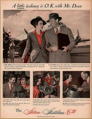 1941 Stetson Stratoliner Hat Airfield Couple Fashion Print Ad