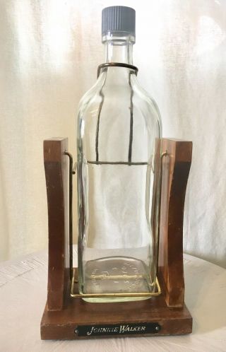 Vintage Johnnie Walker Black Label Bottle Wood Swing Cradle Stand Scotch Whiskey