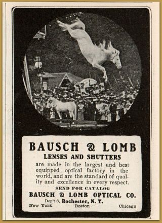 1904 C Bausch Lomb Camera Lenses Shutters Horse Diving Print Ad