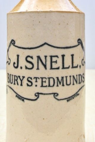 Vintage C1900s J.  Snell Bury St Edmunds Suffolk Scroll Stone Ginger Beer Bottle