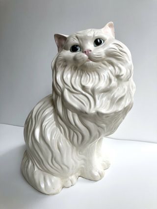 Vintage Large Ceramic White Persian Cat Sitting Figure Statue 14” Fluffy Cat