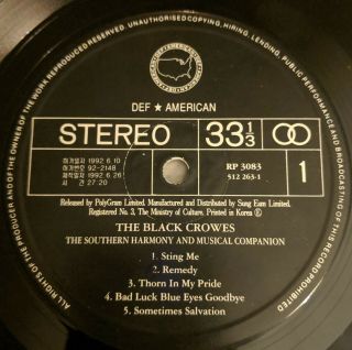 Black Crowes Southern Harmony & Musical Companion Vinyl RARE Korean 512 263 - 1 3