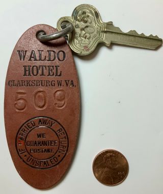 Waldo Hotel Clarksburg West Virginia Room 509 Antique 1930’s Era Key Tag Fob Wv