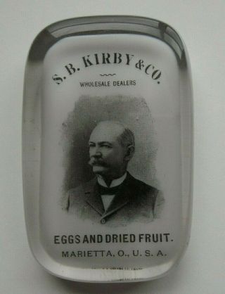 S.  B.  Kirby Co Eggs Dried Fruit Marietta Ohio Glass Advertising Paperweight Abrams