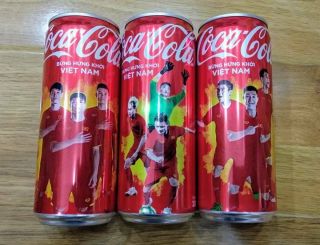Limited Edition Aff Suzuki Cup Vietnam Coca Cola,  1 Set 3 Empty Sleek Cans 330ml