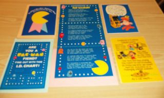 Pac - Man 5 Hallmark Greeting Cards 1982 Achievement Award,  I.  D.  Chart,  Pac - Maniac