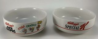 Vintage Kellogs Ceramic Cereal Bowls Set Of 2,  Rice Krispies & Special K 1987