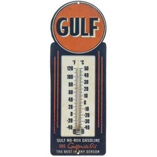 Vintage Gulf Thermometer Metal Wall Sign Gas & Oil Shop Man Cave Plaque