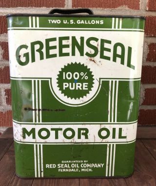 Vtg Greenseal Motor Oil 2 Gallon Oil Can Ferndale Michigan Red Seal Oil Detroit