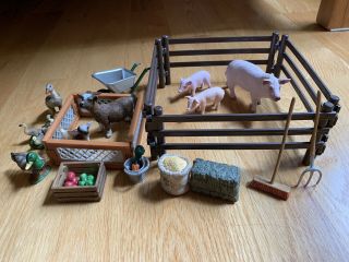 Schleich Farm Set Pigs Goats Ducks Fence And Accessories