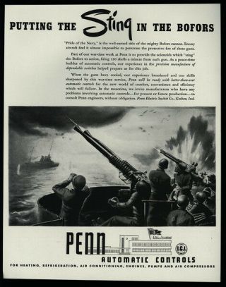 1944 Penn Automatic Controls - Wwii Navy Bofors - Anti Aircraft Gun - Vintage Ad