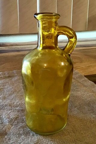Vintage Glass Bottle Amber Yellow Gold Bottle Jug Jar With A Finger Loop