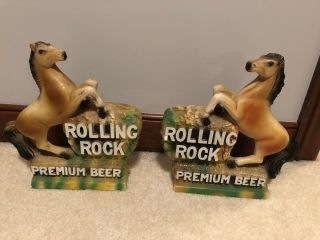Rolling Rock Horse Chalkware Barback Advertisement Sign Breweriana Pair Statue