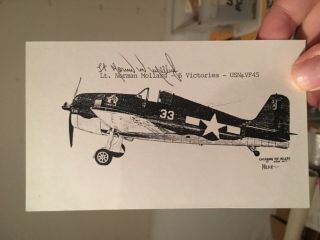 F6f Hellcat Ace Norman Mollard Signed Postcard Photo - 6 Air To Air Kills