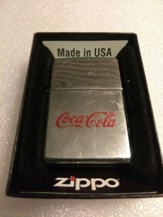 1998 Zippo Stainless Lighter & Insert W/red Coca - Cola Symbol/logo Prevowned