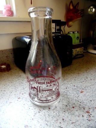 Vintage Groveland Mass.  1 Qt.  Milk Bottle & Lid.  Maddock - Tarleton