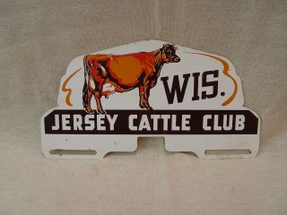 Wisconsin Jersey Cattle Club Cow Farm Advertising Metal License Plate Topper