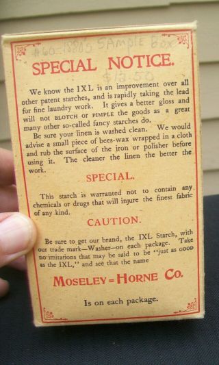 Vintage IXL Starch Sample Box - Full & - Moseley - Horne Co Keokuk IA 4