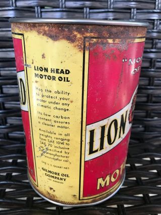 Lion Head Gilmore Motor Oil Can 1 Quart Los Angeles 3