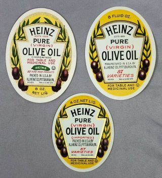 3 1930s Heinz Table & Medicinal Olive Oil Advertising Labels Vintage