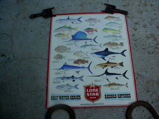 1982 Lone Star Beer Texas Salt Water Fish Poster Record Catches Series