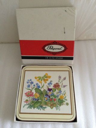 Pimpernel Meadow Flowers Coasters Deluxe Set Of 6 Square 4 " England Vintage