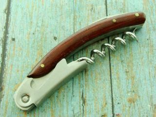 Vintage Hardwood Sommeliers Tool Folding Champagne Wire Cutter Corkscrew Knife