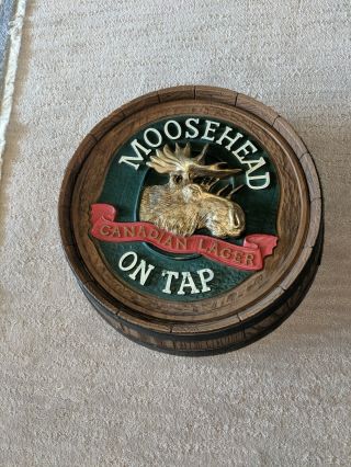 Vintage Moosehead Canadian Lager Beer 3 - D Bar Sign,  Faux Wood.  18 Inch Diameter