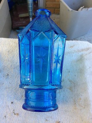 Vintage Wheaton Lantern Shaped Blue Star Burst Bottle 10 " Inches High