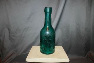 Antique Seitz Bros Easton Pa Dark Blue Teal Glass Squat Soda Bottle