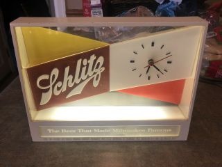 Vintage 1955 Schlitz Beer Lighted Clock Schlitz Playing Cards Also Includ