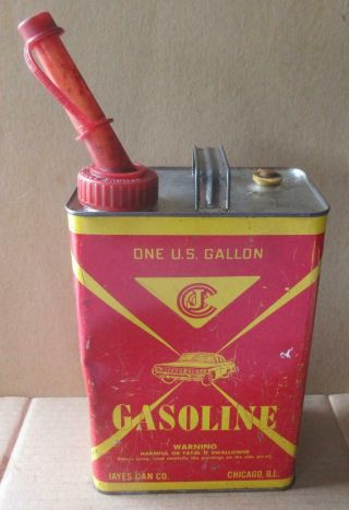 Vintage Jayes Can Co Metal Gasoline Gas Can Red 1 Us Gallon Car Logo 1960 Vented