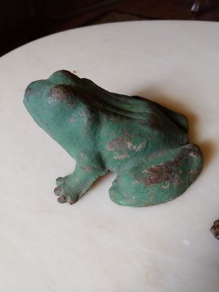 Vintage Antique Cast Iron Frog Toad Door Stop Garden Decor Painted Green