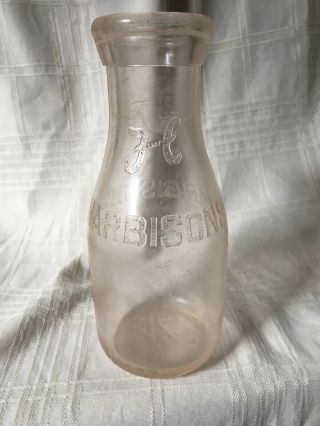 Vintage Pint Milk Bottle Harbison’s Dairy Philadelphia Pennsylvania