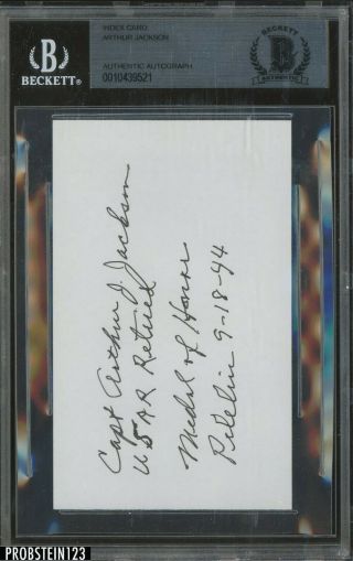 Arthur Jackson Medal Of Honor Signed Index Card Auto Autograph Bgs Bas