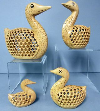 Duck Inside Tummy Set Of 4 Carved Wooden Ducks Swan Swans