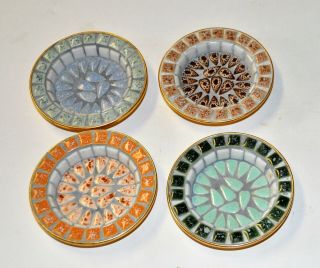 Set 4 Vintage Mosaic Tile Coasters Or Trinket Dishes 4 " Diameter Made In Japan