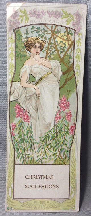C 1900 Art Nouveau Christmas Bookmark Victorian Trade Card Antique